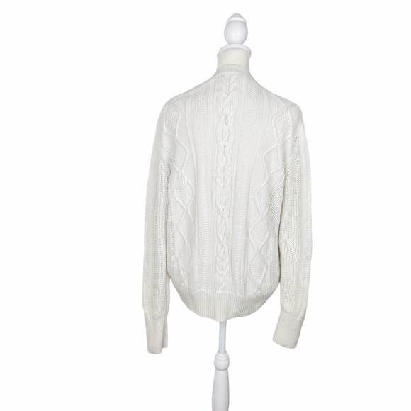 Banana Republic Cable Knit Pearl Wool Blend Ski Sweater Size Medium Cream - Picture 5 of 12
